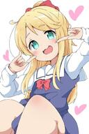1girl blonde_hair heart_symbol himesaka_noa loli open_mouth red_bowtie sailor_dress solo teal_eyes watashi_ni_tenshi_ga_maiorita wataten! white_background // 681x1024 // 96.7KB