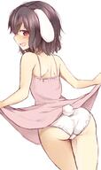 1_female animal_ears animal_tail ass bare_arms bare_shoulders black_hair blush brown_eyes bunny_ears bunny_tail clothes_lift danbooru dress dress_lift ears eyebrows eyebrows_visible_through_hair female from_behind inaba_tewi lifted_by_self lingerie lolibooru lolibooru.moe looking_at_viewer male nnyara open_mouth panties pink_dress safe simple_background sleeveless_dress sleeveless_outfit solo standing tail thighs touhou touhou_project underwear white_background white_panties // 586x986 // 543.6KB