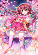 1_female absurd_resolution absurdres blush brown_hair cherry_blossom cherry_blossoms eyebrows eyebrows_visible_through_hair female flower from_below fujima_takuya garter garters green_eyes green_ribbon hair_flower hair_ornament hair_ribbon happy high_resolution japanese_clothes jewelry kimono lolita_fashion long_hair looking_at_viewer open_mouth orange_ribbon original outdoors outstretched_arms pink_kimono pink_legwear pink_yukata red_flower red_hair ribbon safe sash scan short_kimono short_yukata skirt solo tagme thigh-highs thigh_ribbon tied_hair tree twintails very_high_resolution viewed_from_below wa_lolita yande.re yukata // 2460x3486 // 3.2MB