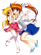 10s 2_females ;d absurd_resolution absurdres animal_slippers bunny_slippers cheek_to_cheek female fujima_takuya full_body heterochromia high_resolution hug lyrical_nanoha mahou_shoujo_lyrical_nanoha mahou_shoujo_lyrical_nanoha_vivid multiple_females no_socks one_eye_closed open_mouth ponytail sacred_heart safe scan side_ponytail slippers smile takamachi_nanoha thigh-highs tied_hair vivio white_legwear // 4531x6082 // 6.2MB