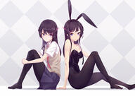 10s 2girls absurd_resolution absurdres animal_ears animal_tail black_hair black_legwear black_leotard black_neckwear bow bowtie bunny_ears bunny_girl bunny_suit bunny_tail checkered checkered_background danbooru detached_collar dual_persona ears female full_body gelbooru grey_skirt hair_clip hair_ornament hairclip high_resolution leotard long_hair looking_at_viewer multiple_females mumu_(user_gsny3334) necktie pantyhose pleated_skirt purple_eyes red_neckwear safe sakurajima_mai school_uniform schoolgirl_uniform seishun_buta_yarou sitting skirt strapless strapless_leotard sweater sweater_vest tail uniform wrist_cuffs // 3508x2480 // 8.5MB