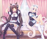 10s 2_females 3 adjusting_hair animal_ears animal_tail apron art bed bell black_legwear blue_eyes blush bow bowtie breasts brown_eyes brown_hair cat_band_legwear cat_ears cat_tail catgirl chocola chocola_(sayori) cleavage_cutout curtains dress dressing ears female frilled_apron frills gelbooru happy headdress high_resolution jingle_bell legwear long_hair looking_at_viewer maid maid_headdress multiple_females name_tag nekopara no_shoes official_art orange_eyes pillow ribbon safe sayori scan shorts sitting slit_pupils small_breasts smile stockings tail thigh-highs tied_hair twintails tying_hair uniform vanilla vanilla_(sayori) very_long_hair waist_apron waitress white_hair white_legwear wooden_floor wrist_cuffs // 1920x1582 // 3.1MB