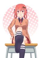 blue_legwear breasts danbooru fangs female from_below gabriel_dropout gelbooru high_resolution kurumizawa_satanichia_mcdowell lululewd mature no_shoes point_of_view safe satanichia_mcdowell_kurumizawa smile solo tied_hair // 1024x1448 // 539.0KB