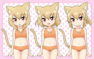 3girls animal_ears animal_tail bikini blonde_hair braid cat_ears cat_girl cat_tail centaur_no_nayami child cowboy_shot d ears female hair_between_eyes hakkatou looking_at_viewer mitama_chigusa mitama_chiho mitama_chinami multiple_females navel o open_mouth orange_bikini polka_dot polka_dot_background ponytail red_eyes short_hair smile swimsuit tail tied_hair triplets twin_braids young // 1900x1200 // 948.4KB