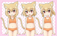 3_females animal_ears animal_tail bikini blonde_hair braid cat_ears cat_girl cat_tail centaur_no_nayami child cowboy_shot d ears female hair_between_eyes hakkatou looking_at_viewer mitama_chigusa mitama_chiho mitama_chinami multiple_females navel o open_mouth orange_bikini polka_dot polka_dot_background ponytail red_eyes short_hair smile swimsuit tail tied_hair triplets twin_braids young // 1900x1200 // 948.4KB