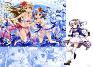 2girls absurd_resolution absurdres ahoge art bare_shoulders bikini black_footwear blonde_hair blue_eyes blue_hair blush bow bow_skirt bowtie bracelet breasts bubble card_(object) choker cleavage collarbone d day dress english english_text feet female fish fish_request flower flower_request fujima_takuya hair_bow hair_flower hair_ornament hibiscus high_resolution highres holding_object jacket jewelry large_breasts light_blue_hair long_sleeves looking_at_viewer multiple_females navel official_art open_clothes open_mouth outdoors pink_bow print_dress puffy_sleeves purple_stripe raised_leg red_eyes rose sankaku_channel scan school_uniform seashell_bracelet seifuku shirt side-tie_bikini silver_hair simple_background skindentation skirt small_breasts smile star striped_pattern swimsuit text thigh-highs thighs tongue towel underwater underwater_city uniform very_high_resolution white_background white_dress white_legwear white_shirt white_stripes white_swimsuit zettai_ryouiki zoom_layer // 5683x4096 // 3.3MB