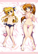 2girls absurd_resolution absurdres archway_of_venus art asymmetrical_hair bed breast_grab contentious_content convenient_arm dakimakura danbooru eyebrows_visible_through_hair feet female fujima_takuya groin hair_ornament hair_tie heterochromia high_resolution highres loli lyrical_nanoha mahou_shoujo_lyrical_nanoha_vivid multiple_females official_art one_arm_up ponytail scan striped_swimsuit swimsuit tagme takamichi_vivio tied_hair toes underboob very_high_resolution viewed_from_above vivio young // 2869x4094 // 1.2MB