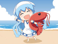1_female ^_^ beach blush d dress enoya-eno eyes_closed female hat ika_musume mini-ikamusume nintendo ocean open_mouth shinryaku!_ika_musume shrimp smile solo splatoon // 1024x768 // 376.0KB