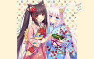 10s 1610_aspect_ratio 2girls 3 alcohol animal_ears artist_name bangs black_hair blue_eyes blunt_bangs blush bottle brown_eyes cat_ears chestnut_mouth chocola_(sayori) cup ears eyebrows_visible_through_hair fanbox_reward female floral_print flower gelbooru hair_flower hair_ornament high_resolution holding holding_bottle holding_cup japanese_clothes kimono long_hair looking_at_viewer low_twintails multiple_females nekomimi nekopara obi open_mouth paid_reward safe sake sake_bottle sankaku_channel sash sayori slit_pupils tied_hair twintails vanilla_(sayori) very_long_hair wallpaper white_hair // 1920x1200 // 1.6MB