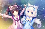 10s 2girls 3 ^_^ animal_ears arms_up black_hair blue_eyes blush bow brown_eyes cat_ears cat_smile catgirl chocola chocola_(sayori) danbooru dress ears eyes_closed female game_cg hair_bow hair_ornament hairband high_resolution loli long_hair looking_at_viewer multiple_females neko_works nekomimi nekopara non-web_source open_mouth outdoors outstretched_arms s safe sankaku_channel sayori smile snow spread_arms tail tied_hair twintails vanilla_(sayori) white_hair young // 2370x1530 // 4.7MB
