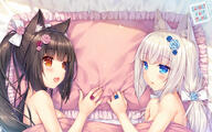 (sayori) 10s 1610_aspect_ratio 2girls animal_ears art artist_name bed bed_sheet blue_eyes breasts brown_eyes brown_hair cat_ears chocola_(neko_para) chocola_(sayori) duo ears eyebrows_visible_through_hair fanbox_reward female flower frilled_pillow frills gelbooru hair_flower hair_ornament hair_ribbon high_resolution jewelry long_hair low_twintails lying mature medium_breasts multiple_females naked_sheet nekomimi nekopara nude official_art on_side open_mouth paid_reward pillow pillow_grab questionable ribbon ring safe sankaku_channel sayori small_breasts smile tied_hair twintails under_covers upper_body vanilla vanilla_(neko_para) vanilla_(sayori) wallpaper white_hair // 1920x1200 // 1.8MB