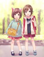 10s 2girls animal_ears atfbooru.ninja backpack bag blush brown_hair cat_ears ears fangs female footwear fukahire fukahire_(ruinon) fukahire_sanba green_eyes hand_holding high_resolution hood hoodie idolmaster idolmaster_cinderella_girls kindergarten_uniform loli maekawa_miku mary_janes mature multiple_females name_tag nekomimi open_clothes open_hoodie open_mouth randoseru shoes smile sneakers tada_riina the_idolmaster yande.re younger // 1174x1500 // 1.5MB