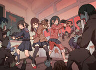 3girls 6+_males blood blood_from_mouth blood_on_face blood_splatter bloody_clothes cardigan chocolate classroom commentary female firearm footwear gun gym_uniform knee_highs left-handed male mature minebea_pm-9 multiple_females multiple_males necktie original red_eyes safe sailor_uniform school school_uniform shoes skirt sr-2m steyr_tmp submachine_gun surrounded tearing_up tessaku_ro tetsuro_ito thigh-highs undead uniform uwabaki weapon zettai_ryouiki zombie スカジャー 血のバレンタイン // 1123x825 // 923.0KB