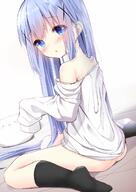 blue_eyes blue_hair bottomless chino_kafuu gochuumon_wa_usagi_desu_ka? loli looking_behind naked_shirt sitting wariza // 1158x1637 // 222.7KB