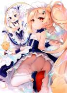 2_females ahoge apron art ass azur_lane belchan_(azur_lane) belfast_(azur_lane) belfast_(azur_lane)_(cosplay) blonde_hair blush braid breasts cosplay cropped eldridge_(azur_lane) embarrassed facial_mark female garter_belt hair_tie highres kedama_milk lingerie long_hair maid_headdress male mature multiple_females official_art open_mouth panties parted_lips purple_eyes red_footwear safe safebooru sankaku_channel scan side_braid skirt skirt_tug small_breasts standing standing_on_one_leg sweat sweatdrop thigh-highs third-party_edit thong thong_panties tied_hair tray twintails underwear very_long_hair violet_eyes waist_apron wavy_mouth white_hair white_legwear white_panties wrist_cuffs // 1230x1715 // 2.3MB