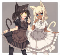 2_females animal_ears animal_humanoid animal_tail apron black_dress black_hair black_legwear black_outfit black_pantyhose black_vs_white blonde_hair blue_eyes blush brown_hair cat_ears cat_humanoid cat_tail catgirl clothing collar_(clothes) contrast cuffs cuffs_design d dark_skin dress duo e621 ears felid felid_humanoid feline feline_humanoid female frame frilled_collar frilled_sleeves frills golden_eyes grey_background hair happy humanoid iwbitu legwear long_hair looking_at_viewer mammal mature multiple_females o open_mouth original pantyhose puffy_short_sleeves puffy_sleeves ribbon ribbons safe sand-rain sasaame short_hair short_sleeves simple_background skirt_hold smile tail tied_hair twintails v waist_apron white_border white_dress white_legwear white_outfit wrist_cuffs yellow_eyes // 1170x1080 // 753.7KB