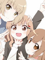 img39.pixiv.netimgkinehansuke24555250.jpg 3girls blonde_hair brown_eyes brown_hair double_v face fangs female hair_ornament hairclip hand_on_another's_chin hand_on_another's_head hand_on_head high_resolution kinehansuke multiple_females oomuro_hanako oomuro_nadeshiko oomuro_sakurako open_mouth safe siblings sisters smile v w yuru_yuri // 1500x2000 // 281.0KB
