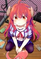 1_female ahoge blurry blush bread closed_mouth danbooru demon_girl demon_horns demon_tail depth_of_field drooling explicit female food hair_between_eyes high_resolution horns hungry long_hair machikado_mazoku majima melon_bread nsfw pantyhose plaid plaid_skirt red_eyes red_hair safe saliva school_uniform sitting skirt sparkle staring sweat sweatdrop tail tako-san_wiener teardrop uniform unmoving_pattern wooden_floor yoshida_yuuko_(machikado_mazoku) // 1268x1808 // 2.2MB