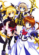 3girls absurd_resolution absurdres armor art bardiche belt blonde_hair blue_eyes boots brown_hair cape closed_mouth fate_testarossa faulds female fingerless_gloves footwear fujima_takuya gloves group hair_ornament hair_ribbon hairclip hairpin hat high_resolution jacket jewelry juliet_sleeves long_hair long_skirt long_sleeves looking_at_viewer lyrical_nanoha magical_girl mahou_shoujo_lyrical_nanoha mahou_shoujo_lyrical_nanoha_a's multiple_females official_art open_mouth outstretched_arm panties puffy_sleeves purple_eyes questionable raising_heart red_eyes ribbon safe scan schwertkreuz short_hair skirt staff standing takamachi_nanoha thigh-highs tied_hair trio twintails underwear uniform unison very_high_resolution very_long_hair vividgarden waist_cape weapon x_hair_ornament yagami_hayate yande.re // 2873x4098 // 1.6MB