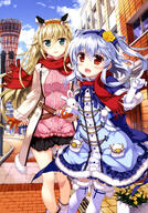 2girls absurd_resolution absurdres animal_ears animal_tail aqua_eyes art black_skirt blonde_hair blue_bow blue_ribbon bow breasts bunny_ears capelet cat_tail dress duo ears elbow_gloves eyebrows eyebrows_visible_through_hair female flower fujima_takuya gloves hair_between_eyes hair_flower hair_ornament hairband hand_holding high_resolution index_finger_raised interlocked_fingers kagamihara_azumi long_hair looking_at_viewer lying medium_breasts medium_hair multiple_females neck_ribbon official_art on_side open_mouth orange_gloves orange_hairband outdoors pink_shirt red_eyes red_neckwear red_scarf ribbon rigel rigel_(zx) road safe scan scarf shared_scarf shirt silver_hair skirt street tagme tail thigh-highs very_high_resolution vividgarden white_gloves white_legwear yande.re yellow_flower zx zx_-_zillions_of_enemy_x zx_zillions_of_enemy_x ソードスナイパーリゲル // 2867x4094 // 2.1MB