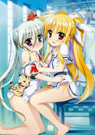 10s 2girls absurd_resolution absurdres art asteion bare_legs bare_shoulders barefoot blush d einhart_stratos fate_testarossa feet female fujima_takuya hair_tie heterochromia high_resolution kneeling legs long_hair lyrical_nanoha mahou_shoujo_lyrical_nanoha mahou_shoujo_lyrical_nanoha_vivid mature multiple_females off_shoulder official_art open_mouth scan sitting smile tied_hair twintails undressing vivio // 4942x7003 // 9.4MB
