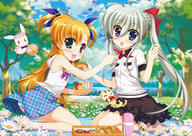 10s 2girls absurd_resolution absurdres asteion blonde_hair blush braid einhart_stratos female flower food fujima_takuya grey_hair hair_ribbon hair_tie heterochromia high_resolution huge_filesize long_hair lyrical_nanoha mahou_shoujo_lyrical_nanoha mahou_shoujo_lyrical_nanoha_vivid mature multiple_females panties ribbon sacred_heart safe scan silver_hair skirt smile striped_panties striped_pattern surprised tied_hair tree twintails underwear vivio // 9902x7007 // 11.4MB