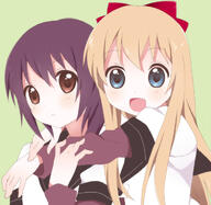  2girls bad_id black_hair blonde_hair blue_eyes brown_eyes d dress female funami_yui hands hug hug_from_behind kumakichi_(toshigat) long_hair long_sleeves multiple_females nanamori_school_uniform open_mouth safe sailor_dress sailor_uniform school_uniform short_hair short_over_long_sleeves smile tareme_eyes toshinou_kyouko uniform upper_body yuru_yuri // 704x686 // 215.0KB