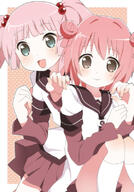 2girls akaza_akari bad_id bad_pixiv_id black_eyes blue_eyes d double_bun female hair_bobbles hair_bun hair_ornament kumakichi_(toshigat) looking_at_viewer mature multiple_females nanamori_school_uniform open_mouth pink_hair red_hair safe sailor_uniform school_uniform smile tied_hair twintails uniform white_legwear yoshikawa_chinatsu yuru_yuri // 559x800 // 265.9KB