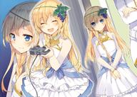 1_female 1_male 2girls art blonde_hair blue_eyes claire_(konosuba) crossed_arms dress eyebrows_visible_through_hair eyes_closed female fruit grapes kono_subarashii_sekai_ni_shukufuku_wo! konosuba long_hair looking_at_viewer male mishima_kurone multiple_females official_art open_mouth pants shirt white_dress white_pants white_shirt // 2533x1804 // 4.0MB