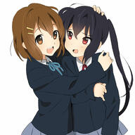 11_aspect_ratio 2girls absurd_resolution absurdres black_hair brown_eyes brown_hair duo female high_resolution highres hirasawa_yui hug k-on! long_hair multiple_females nakano_azusa neck_ribbon piyodera_mucha red_eyes red_ribbon ribbon safe school_uniform short_hair tied_hair twintails uniform very_high_resolution yuri かわいい 平沢唯 // 2799x2799 // 459.6KB