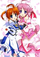 10s 2girls absurd_resolution absurdres ahoge animal_ears animal_tail bare_shoulders blush breasts brown_hair creator_connection crossover d detached_sleeves dog_days dog_ears dog_tail dress ears feathers female fingerless_gloves fujima_takuya gauntlets gloves hair_ribbon hand_holding high_resolution lyrical_nanoha magical_girl mahou_shoujo_lyrical_nanoha mahou_shoujo_lyrical_nanoha_a's mahou_shoujo_lyrical_nanoha_the_movie_2nd_a's mature millhiore_f_biscotti multiple_females open_mouth pink_hair purple_eyes raising_heart ribbon safe scan short_hair short_twintails smile tail takamachi_nanoha tied_hair twintails // 2458x3500 // 6.6MB