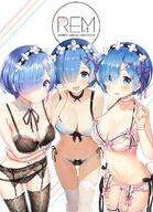 10s 3girls artist_name ayamy ayamy_a bangs bare_arms bare_shoulders black_bra black_legwear black_panties black_ribbon black_underwear blue_eyes blue_hair blunt_bangs blush bra breast_grab breasts c95 choker cleavage collaboration collarbone commentary_request cover cover_page danbooru-safebooru detached_collar doujin_cover doujinshi_cover female garter_belt green_bra green_panties groin hair_ornament hair_ribbon hand_up highres lace lace-trimmed_bra lace-trimmed_legwear lace-trimmed_panties lace-trimmed_thighhighs lace_trim large_breasts leaning leaning_forward lingerie looking_at_viewer male matsui_hiroaki mature medium_breasts multiple_females multiple_persona navel neck_ribbon panties pink_bra pink_panties pink_ribbon questionable rem rem_(zero) ribbon safe short_hair side-tie_panties simple_background smile standing thigh-highs thigh_gap underwear underwear_only white_background white_choker white_legwear wrist_cuffs wristband x_hair_ornament yasuyuki zero_kara_hajimeru_isekai_seikatsu あやみ@月曜西あ-53a レム // 900x1240 // 1.3MB