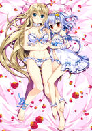 2girls absurd_resolution absurdres ankle_cuffs ankle_ribbon art barefoot bed_sheet blonde_hair blue_eyes blue_hair blue_ribbon blush bra breasts choker cleavage collarbone dakimakura dress duo eyebrows eyebrows_visible_through_hair feet female flower frilled_bra frilled_panties frills from_above front-tie_top fujima_takuya full_body groin hair_flower hair_ornament hairband hand_holding high_resolution interlocked_fingers kagamihara_azumi lingerie long_hair looking_at_viewer lying male mature medium_breasts medium_hair multiple_females navel official_art on_back open_clothes open_mouth open_shirt panties petals questionable red_eyes red_flower ribbon rigel rigel_(zx) rose safe scan shirt simple_background small_breasts smile strapless strapless_bra tagme toes underwear underwear_only unhooked_bra untied_bra very_high_resolution very_long_hair viewed_from_above vividgarden white_background white_hair_ornament white_hairband white_panties white_underwear yande.re yellow_flower zx zx_-_zillions_of_enemy_x zx_zillions_of_enemy_x ソードスナイパーリゲル // 2879x4098 // 1.7MB