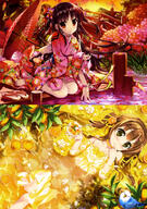 2girls absurd_resolution absurdres anklet barefoot bird black_hair brown_hair choker collarbone dress duo eyebrows eyebrows_visible_through_hair feet female from_above fruit fujima_takuya green_eyes hair_ornament hair_ribbon high_resolution japanese_clothes jewelry kimono kneeling long_hair looking_at_viewer looking_up lying multiple_females on_back orange_(fruit) orange_ribbon oriental_umbrella original partially_submerged petals questionable red_eyes ribbon safe scan see-through shoes_removed short_kimono short_yukata tagme tied_hair toes transparent twintails umbrella very_high_resolution viewed_from_above vividgarden water wet wet_clothes yande.re yellow_dress yukata // 2872x4098 // 2.4MB