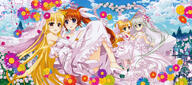 10s 4_females absurd_resolution absurdres art blonde_hair blue_eyes brown_hair carrying dress einhart_stratos fate_testarossa female fishnet_legwear fishnets fujima_takuya gloves heterochromia high_resolution highres long_hair lyrical_nanoha mahou_shoujo_lyrical_nanoha mahou_shoujo_lyrical_nanoha_vivid multiple_females official_art panties ponytail princess_carry red_eyes safe scan takamachi_nanoha thigh-highs tied_hair underwear very_long_hair vivio wedding wedding_dress wife_and_wife yuri // 9913x4392 // 9.2MB