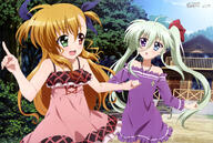 10s 2girls absurd_resolution absurdres art blonde_hair blue_eyes bow dress einhart_stratos female green_eyes hair_bow high_resolution highres long_hair lyrical_nanoha mahou_shoujo_lyrical_nanoha mahou_shoujo_lyrical_nanoha_vivid megami multiple_females o official_art pointing purple_eyes safe shimizu_yumi sky tied_hair twintails very_long_hair vivio // 9060x6070 // 5.3MB