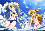 2_females absurd_resolution absurdres art bandeau bikini blonde_hair blue_eyes blush cloud einhart_stratos female green_eyes green_hair heterochromia lyrical_nanoha mahou_shoujo_lyrical_nanoha mahou_shoujo_lyrical_nanoha_vivid multiple_females nii_manabu official_art outdoors possible_duplicate purple_eyes questionable safe sky swimsuit vivio wet yande.re // 4093x2848 // 1.6MB