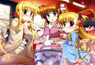 fate_testarossa fujima_takuya heterochromia japanese_clothes kimono lyrical_nanoha mahou_shoujo_lyrical_nanoha mahou_shoujo_lyrical_nanoha_vivid sacred_heart takamachi_nanoha vivio // 3547x2448 // 1.6MB