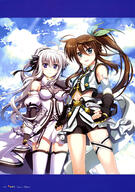 absurd_resolution absurdres ahoge aqua_eyes arm_up armor art bare_shoulders belt black_bow black_gloves black_ribbon black_scrunchie black_shirt black_shorts blue_sky blush bow brown_hair cleavage clenched_hand cloudy_sky crop_top cropped_jacket day detached_sleeves dress elbow_gloves english_text eyebrows_visible_through_hair female fingerless_gloves framed_image frilled_dress frills fujima_takuya gloves green_jacket green_ribbon grey_gloves hair_between_eyes hair_bow hair_ornament hair_ribbon hair_scrunchie hairclip high_resolution highres impossible_clothes jacket layered_dress layered_skirt light_smile long_hair looking_at_viewer lyrical_nanoha magical_girl mahou_shoujo_lyrical_nanoha midriff official_art one_arm_up outdoors pleated_skirt ponytail puffy_short_sleeves puffy_sleeves purple_eyes ribbon rinne_berlinetta scan scrunchie see-through short_dress short_sleeves shorts silver_hair single_stripe skindentation skirt sky small_breasts smile spats standing striped_bow striped_pattern text thigh-highs thighs tied_hair tongue very_high_resolution vivid_strike! white_dress white_frills white_gloves white_legwear white_skirt white_sleeves white_stripes yellow_hairclip zettai_ryouiki // 2876x4096 // 1.5MB