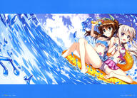2girls absurd_resolution ahoge aqua_eyes art back-to-back bare_shoulders barefoot bikini bikini_skirt black_ribbon black_scrunchie blonde_hair blue_bikini_top blue_flower blue_skirt blue_sky blue_wristband blush breasts brown_hair cloud clouds cloudy_sky collarbone d day english english_text eyebrows_visible_through_hair feet female firearm flat_chest flower framed_image frilled_bikini frills fujima_takuya green_ribbon grin hair_between_eyes hair_ornament hair_ribbon hair_scrunchie hand_holding high_resolution holding holding_innertube holding_water_gun inflatable_raft innertube interlocked_fingers large_breasts long_hair looking_at_viewer mahou_shoujo_lyrical_nanoha medium_breasts mismatched_bikini multiple_females official_art open_mouth orange_innertube outdoors page_number pink_flower pink_frills pink_hair_ornament pink_scrunchie pink_skirt plaid plaid_skirt platinum_blonde platinum_blonde_hair pleated_skirt ponytail purple_eyes ribbon rinne_berlinetta safe sankaku_channel scan scrunchie single_stripe sitting skindentation skirt sky small_breasts smile striped_wristband swimsuit teeth text tied_hair tongue very_high_resolution violet_eyes vivid_strike! wariza water water_gun weapon white_bikini white_bikini_bottom white_hair white_stripes white_swimsuit wrist_scrunchie // 5694x4094 // 2.6MB
