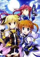 3girls absurd_resolution absurdres ahoge amitie_florian art belt black_bodysuit black_dress black_gloves black_legwear black_ribbon black_shirt blonde_hair blue_sky blue_sleeve_ends blush bodysuit braid braided_ponytail breasts brooch brown_belt brown_hair cape cloud cloudy_sky cropped_jacket d dress elbow_gloves eyebrows_visible_through_hair female fingerless_gloves firearm fujima_takuya gauntlets gloves green_eyes hair_between_eyes hair_ornament hair_ribbon hair_tie hand_on_another's_hand hand_on_own_chest high_resolution highres holding holding_cape holding_gun holding_object holding_weapon jacket jewelry juliet_sleeves long_hair long_sleeves looking_at_viewer looking_to_the_side lyrical_nanoha magical_girl mahou_shoujo_lyrical_nanoha mahou_shoujo_lyrical_nanoha_reflection mahou_shoujo_lyrical_nanoha_the_movie_3_reflection mature multiple_females multiple_moons neon_trim night official_art open_mouth outdoors overskirt pink_hair pink_skirt ponytail print_dress puffy_sleeves purple_cape purple_eyes questionable red_brooch red_eyes ribbon safe sankaku_channel scan shirt short_dress short_hair short_twintails shoulder_armor skindentation skirt sky small_breasts smile tagme thigh-highs thighs tied_hair trigger_discipline twintails variant_zapper very_high_resolution weapon white_cape white_jacket white_ribbon white_skirt yande.re zettai_ryouiki // 2867x4093 // 1.8MB