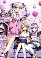 3girls absurd_resolution absurdres ahoge apron art black_dress black_eyes blonde_hair blue_dress blue_eyes blue_footwear blue_hair blue_skirt blush bow bow_dress bow_footwear bow_skirt breasts brown_hair child clenched_hand clothes_lift coach collarbone copyright couch curtains d detached_collar doll dress dress_removed elbow_gloves eyebrows_visible_through_hair eyes_visible_through_hair female floral_print flower footwear frilled_apron frilled_dress frilled_gloves frilled_legwear frilled_shirt frilled_skirt frills fujima_takuya gloves grey_shirt hair_flower hair_ornament hair_ribbon hair_tie hand_on_own_chest hand_up heart heterochromia high-waist_skirt high_resolution highres holding holding_dress indoors jewelry knees_together_feet_apart large_breasts light_blue_eyes light_blue_hair light_brown_eyes long_hair looking_at_another looking_at_viewer maid maid_headdress mary_janes medium_breasts multiple_females neck_ribbon necklace official_art open_mouth parted_lips pink_bow pink_curtains pink_eyes pink_flower pink_footwear pink_ribbon pink_skirt print_apron print_shirt print_skirt puffy_short_sleeves puffy_sleeves questionable red_dress red_flower ribbon safe scan shelf shirt shoes short_hair short_sleeves silver_hair single_stripe skirt skirt_hold skirt_lift small_breasts smile socks sparkle striped_bow striped_pattern striped_ribbon stuffed_animal stuffed_toy tagme teddy_bear thigh-highs thighs tied_hair tongue twintails very_high_resolution walking white_apron white_footwear white_frills white_gloves white_legwear white_shirt white_stripes white_wrist_cuffs window wrist_cuffs yande.re yellow_flower young zettai_ryouiki // 2870x4089 // 2.1MB
