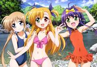 bicolored_eyes bikini blonde_hair blue_eyes blush corona_timir fangs female flat_chest green_eyes loli long_hair lyrical_nanoha mahou_shoujo_lyrical_nanoha mahou_shoujo_lyrical_nanoha_vivid nyantype purple_hair red_eyes rio_wezley scan short_hair swimsuit takamachi_vivio vivio young // 5882x4088 // 14.4MB