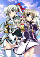 2girls absurd_resolution absurdres art black_leotard braid brown_skirt brunzel candy_hair_ornament corona_timir dress einhart_stratos energy_blade eyebrows_visible_through_hair female food_themed_hair_ornament footwear fujima_takuya gloves green_skirt grey_frills high-waist_skirt high_resolution highres holding holding_stuffed_animal mahou_shoujo_lyrical_nanoha_vivid mature melee_weapon multicolored multicolored_clothes multicolored_dress multicoloured multiple_females official_art panties pink_stripes pleated_skirt print_dress questionable red_neckwear short_sleeves single_stripe skirt skirt_hold stuffed_leopard sweater sweater_vest thigh-highs tied_hair twintails underwear uniform vertical-striped_dress white_jacket yande.re yellow_vest // 2875x4093 // 1.6MB