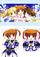 3girls absurd_resolution absurdres art female fujima_takuya gloves hand_holding highres lyrical_nanoha mahou_shoujo_lyrical_nanoha_the_movie_3_reflection multiple_females official_art questionable scan simple_background sleeve_cuffs white_background yande.re yuri // 2869x4090 // 1.5MB