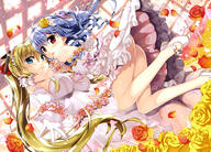 2girls absurd_resolution absurdres ahoge art ass bare_legs bare_shoulders blonde_hair blue_hair blush bow breasts clothes_lift collarbone copyright day dress elbow_gloves female flower footwear fujima_takuya gloves hair_bow hair_flower hair_ornament hair_tie high_resolution highres indoors jumping large_breasts legs light_blue_hair long_hair looking_at_viewer multiple_females navel official_art pink_bow ponytail questionable red_eyes ribbon rose scan shoes skirt skirt_lift small_breasts smile standing tagme tied_hair tongue very_high_resolution window yande.re // 5680x4094 // 3.5MB