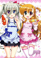 10s 2girls absurd_resolution absurdres ahoge apron art asteion blonde_hair blue_bow blue_eyes blush bow bowtie breasts child collarbone duo einhart_stratos eyebrows eyebrows_visible_through_hair female food fujima_takuya green_eyes green_hair grey_hair group hair_bow hair_ornament hair_ribbon happy heterochromia high_resolution index_finger_raised lagomorph little_girl long_hair looking_at_viewer lyrical_nanoha mahou_shoujo_lyrical_nanoha mahou_shoujo_lyrical_nanoha_vivid mammal multiple_females official_art one_leg_raised open_mouth outstretched_arm purple_eyes rabbit red_bow_ornament red_eyes ribbon sacred_heart safe scan skirt small_breasts tagme takamichi_vivio thigh-highs thighs tied_hair twintails two_side_up very_high_resolution very_long_hair vividgarden vivio white_legwear white_ribbon white_skirt young zettai_ryouiki // 2874x4097 // 1.8MB