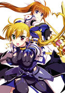 absurd_resolution absurdres armor art black_cape bodysuit daughter dress eyebrows_visible_through_hair fujima_takuya gloves hair_ornament hair_tie highres holding lyrical_nanoha mahou_shoujo_lyrical_nanoha_vivid official_art print_bodysuit puffy_sleeves questionable round_teeth scan simple_background tagme tied_hair violence white_background white_jacket yande.re // 2878x4092 // 1.4MB