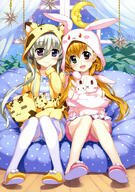 2girls absurd_resolution absurdres art asteion asymmetrical_bangs bean_bag_chair blue_shorts blush cat_ears curtains fake_animal_ears female fujima_takuya full_body hair_tie head_tilt high_resolution highres hood knees_together_feet_apart looking_at_viewer lyrical_nanoha mahou_shoujo_lyrical_nanoha_vivid mature mobile moon_(ornament) multiple_females night pajama polka_dot purple_scrunchie sacred_heart scan shirt short_shorts shorts sidelocks slippers striped_pattern striped_shirt stuffed_toy tagme takamichi_vivio thigh-highs tied_hair two_side_up very_high_resolution vivio white_legwear // 2879x4092 // 1.6MB
