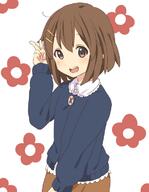 1_female brown_eyes brown_hair female hirasawa_yui k-on! kana_(okitasougo222) safe solo sweater v // 560x720 // 132.0KB